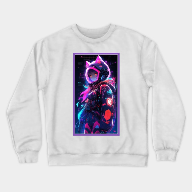 Anime Cute Cat Girl | Sci-Fi Manga Girl Anime Art Crewneck Sweatshirt by AlNoah